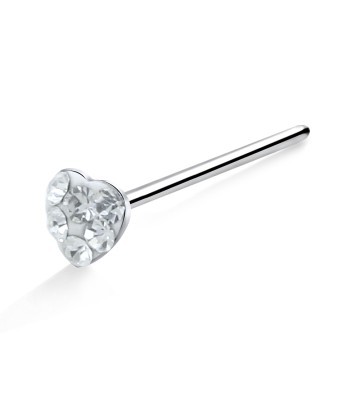 Stone Heart Shaped Silver Straight Nose Stud NSKA-625